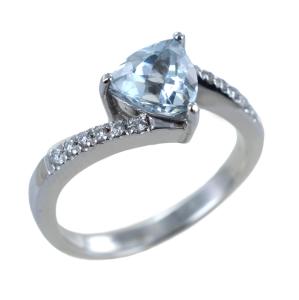 Anello con Acquamarina taglio Trillion e diamanti sul gambo