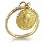 Anello con charm Medaglia Padre Pio 10 mm in oro giallo