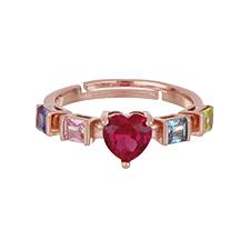 Anello con Cuore Arcobaleno Rainbow in argento rosa e Zirconi Cuori Milano