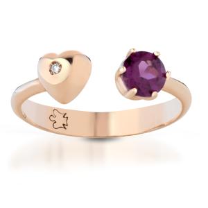 Anello con Cuore e Rodolite Roberto Giannotti in oro 9 kt e diamante NKT 350-14 - gallery