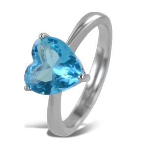 Anello con cuore in argento e zircone a cuore azzurro - gallery