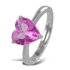 Anello con cuore in argento e zircone a cuore rosa - gallery