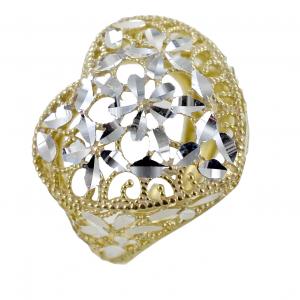 Anello con cuore scintillante in argento dorato e silver - gallery