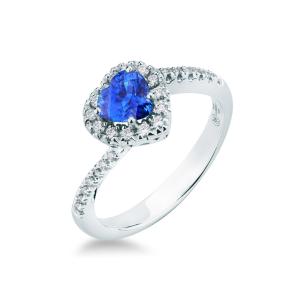 Anello con Cuore Zaffiro e contorno di Diamanti 