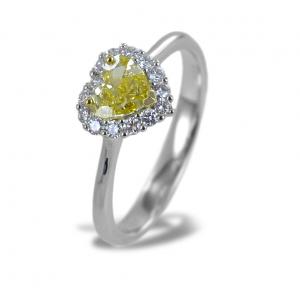 Anello con Diamante Fancy Giallo a Cuore e contorno di Diamanti - gallery