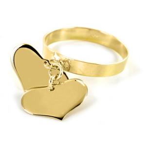 Anello con due ciondoli cuore in oro giallo - gallery