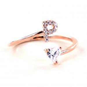 Anello con Lettera iniziale P e zircone a cuore - gallery