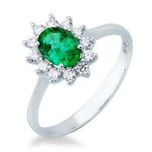 Anello con Smeraldo centrale e contorno di diamanti - gallery