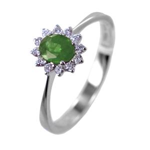 Anello con Smeraldo centrale piccolo e contorno di diamanti