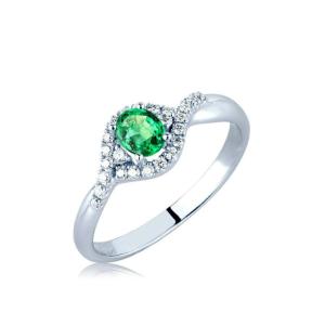Anello con Smeraldo ovale e contorno di diamanti sul gambo