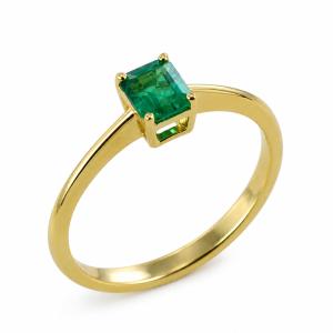 Anello con Smeraldo rettangolare in oro giallo - gallery