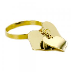 Anello con tre ciondoli cuore in oro giallo - gallery