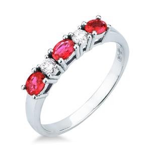 Anello con trilogy di Rubini e Diamanti alternati