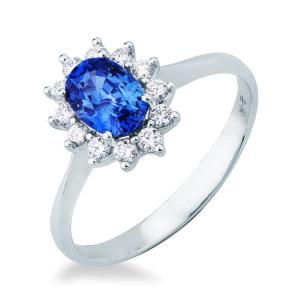 Anello con Zaffiro centrale da un carato e contorno di diamanti