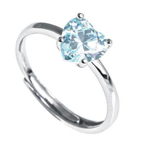 Anello con zircone a cuore azzurro in argento silver