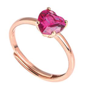 Anello con zircone a cuore rubino in argento rose - gallery