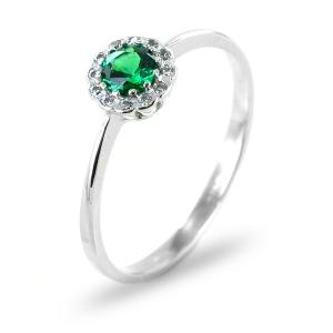 Anello con zircone verde e contorno di zirconi bianchi - gallery