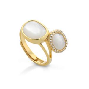 Anello contrarie in Argento giallo e Madreperla Australiana con zirconi  - gallery