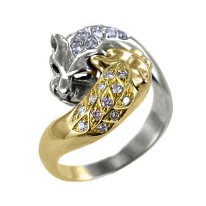 Anello contrarie Pantera in oro giallo e bianco con diamanti