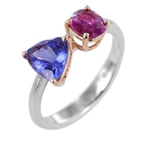 Anello Contrarie Rubino e Tanzanite Trillion 