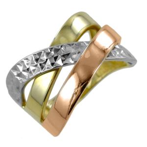 Anello da donna tripla fascia oro giallo bianco e rosa - gallery