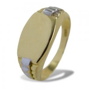 Anello da uomo scudo in oro giallo e bianco