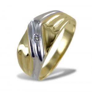 Anello da uomo scudo in oro giallo e bianco con zirconi - gallery