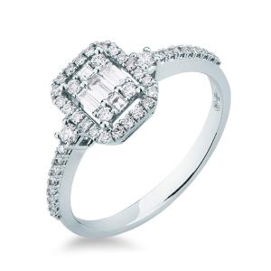 Anello effetto solitario con contorno con diamanti magic