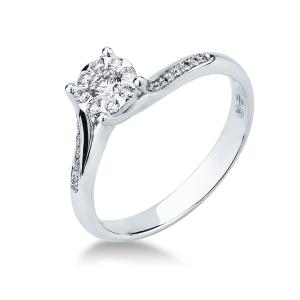 Anello effetto Solitario grande con diamanti sul gambo ct 0.27 G
