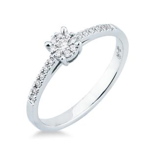 Anello effetto Solitario medio con diamanti sul gambo ct 0.14 G
