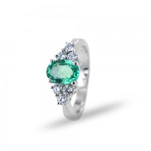 Anello fantasia grande Smeraldo un carato e Diamanti - gallery