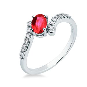 Anello fantasia intrecciato con Diamanti e Rubino