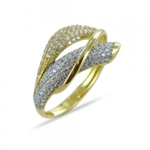 Anello pave con zirconi in oro giallo - gallery