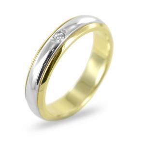 Anello fedina con diamante in oro bicolore misura 14 - gallery