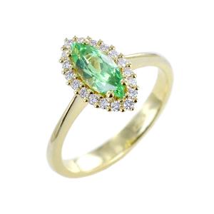 Anello Granato verde Marquise e Diamanti contorno oro giallo