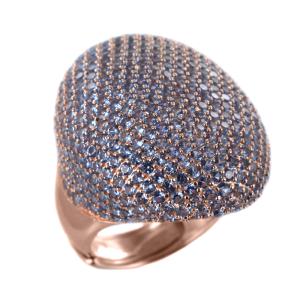 Anello grande in argento rosa tempestato da zirconi a pave 