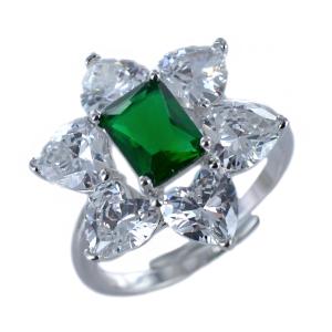 Anello in argento a fiore zircone Smeraldo - gallery
