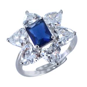 Anello in argento a fiore zircone Zaffiro