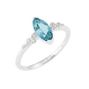 Anello in oro bianco con Acquamarina taglio Marquise e Diamanti 