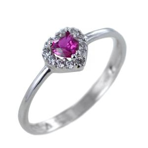 Anello in oro con Cuore Zircone colore rosa e contorno zirconi