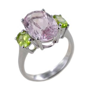 Anello in oro con Kunzite rosa e Tormaline verdi