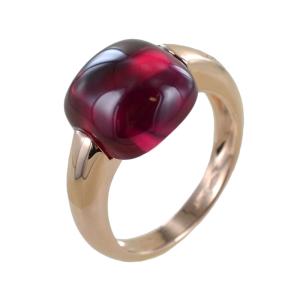 Anello in oro con quarzo centrale cabochon rosso - gallery