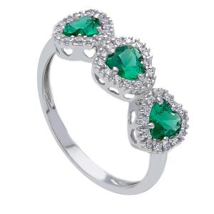 Anello in oro con zirconi a forma di cuore verde smeraldo collezione Miami - gallery