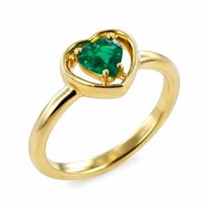 Anello in oro giallo con Smeraldo taglio cuore - gallery