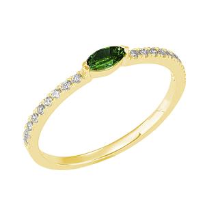 Anello in oro giallo con Smerarlo taglio marquise e Diamanti 