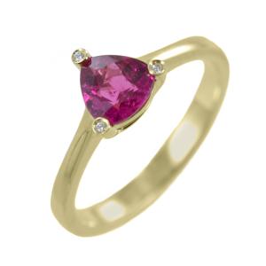 Anello in oro giallo con Tormalina Rosa Triangolare e diamanti 