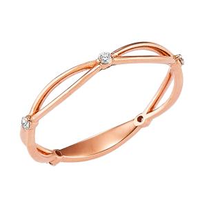 Anello in oro rosa a fasce fantasia con diamanti