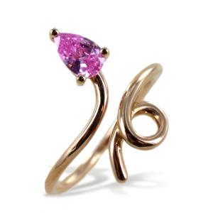 Anello in oro rosa con gambo arricciato e zircone rosa - gallery