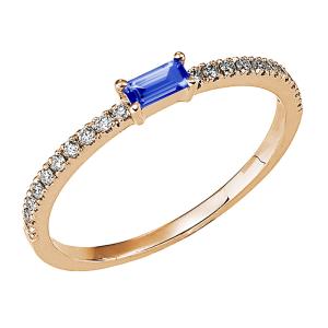 Anello in oro rosa con Zaffiro taglio baguette e Diamanti 