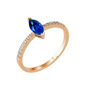 Anello in oro rosa con Zaffiro taglio marquise e Diamanti  - gallery